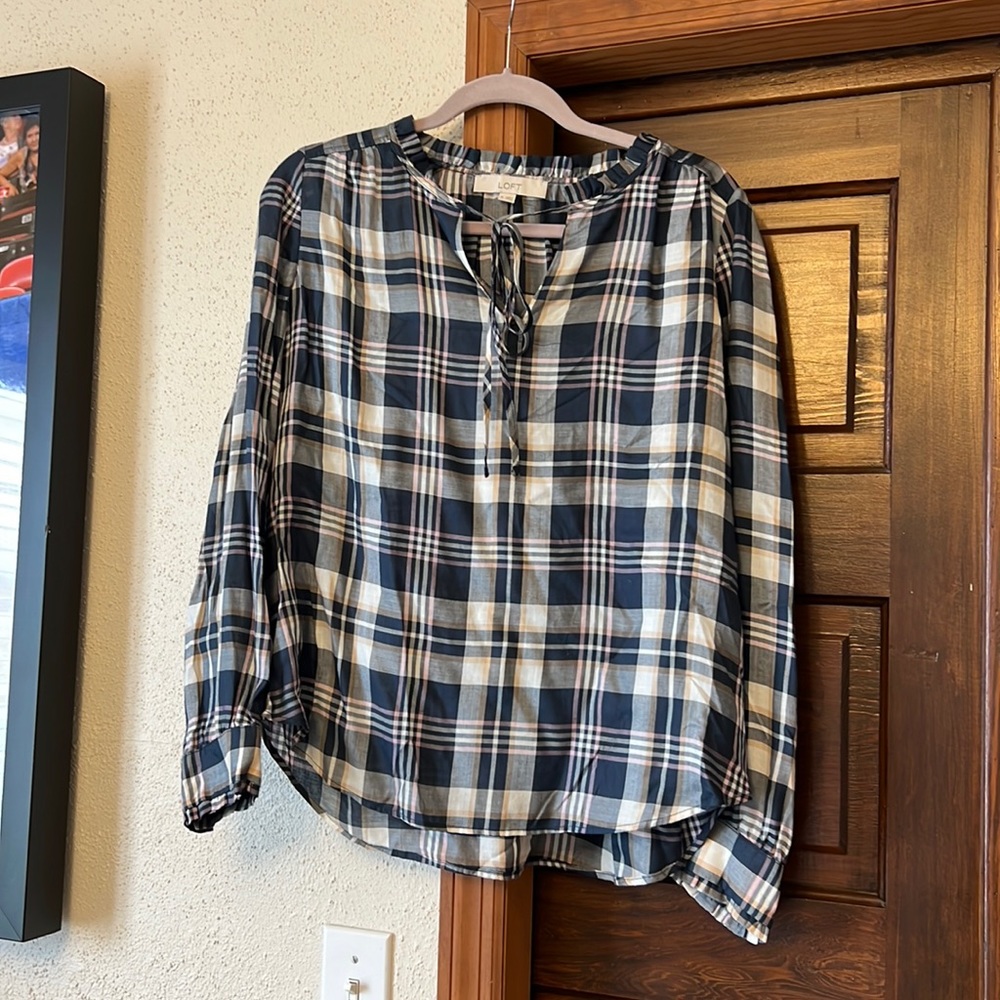 Loft plaid blouse top shirt size medium